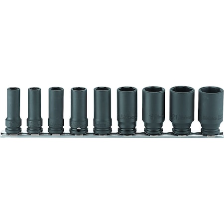 Ko-Ken Socket set 8-22mm 6 Point 250mm Thin walled 9 pieces 3/8 Sq. Drive, RS13301X/9 RS13301X/9